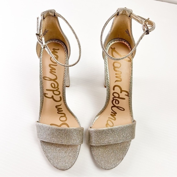 Sam Edelman Heel Sandals womens 10.5 Ankle Strap Open Toe Yaro Gold Mesh Heel - Picture 3 of 12